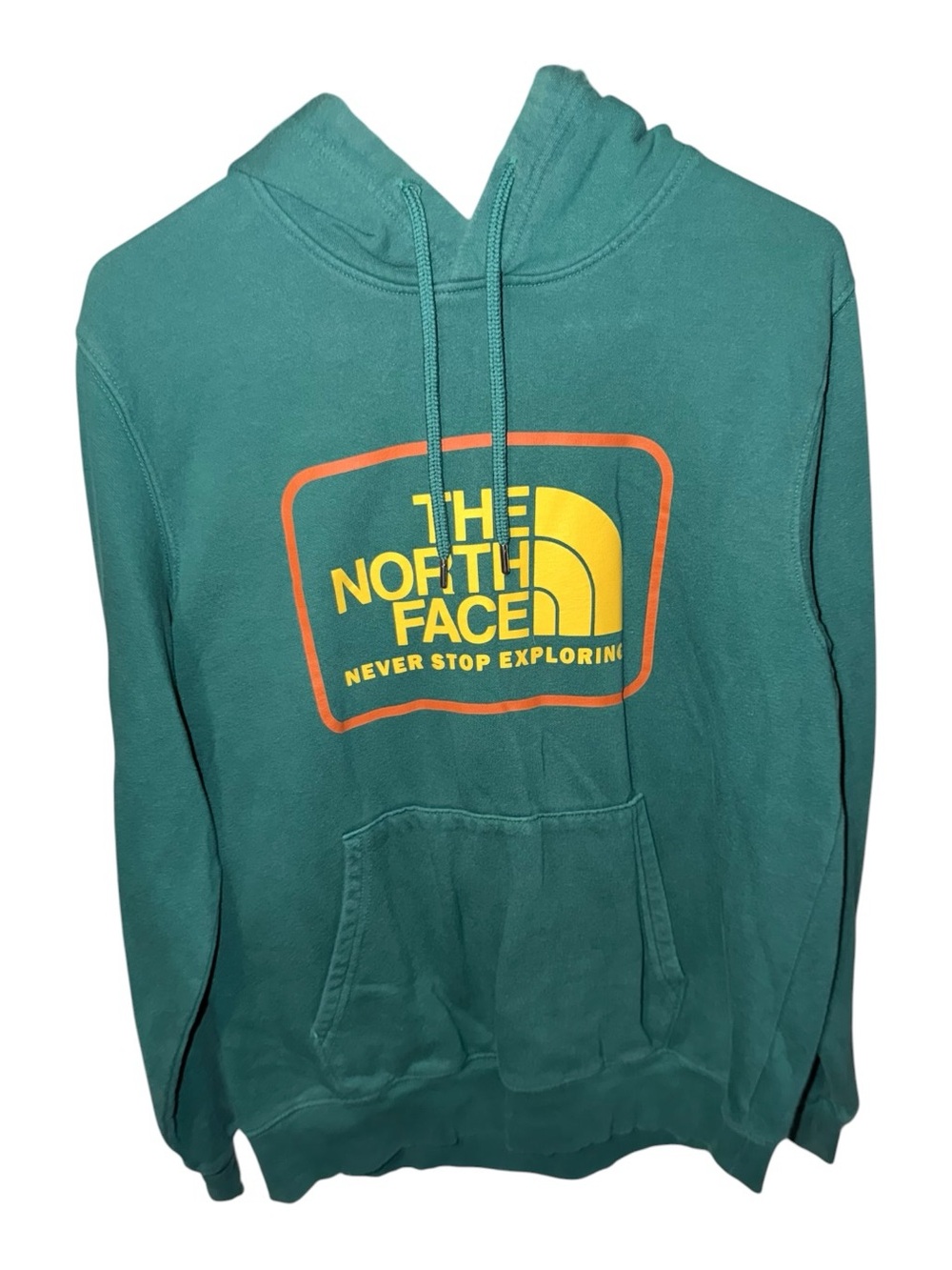 The North Face Teal Pullover Hoodie with Yellow & Orange Logo